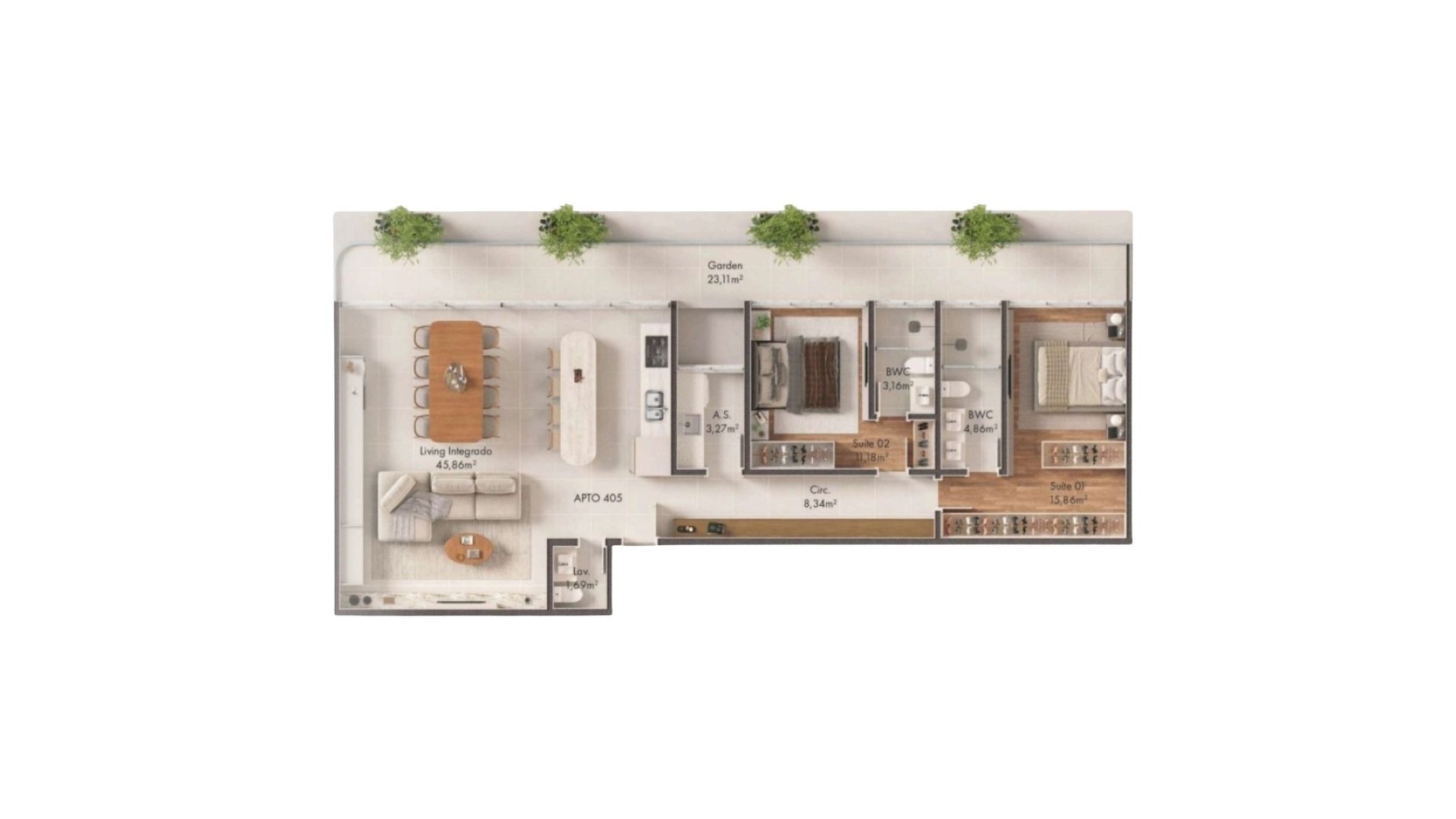 Apartamento Garden com 2 suítes no Vision Home Club no Jardim Dourado em Porto Belo - Planta