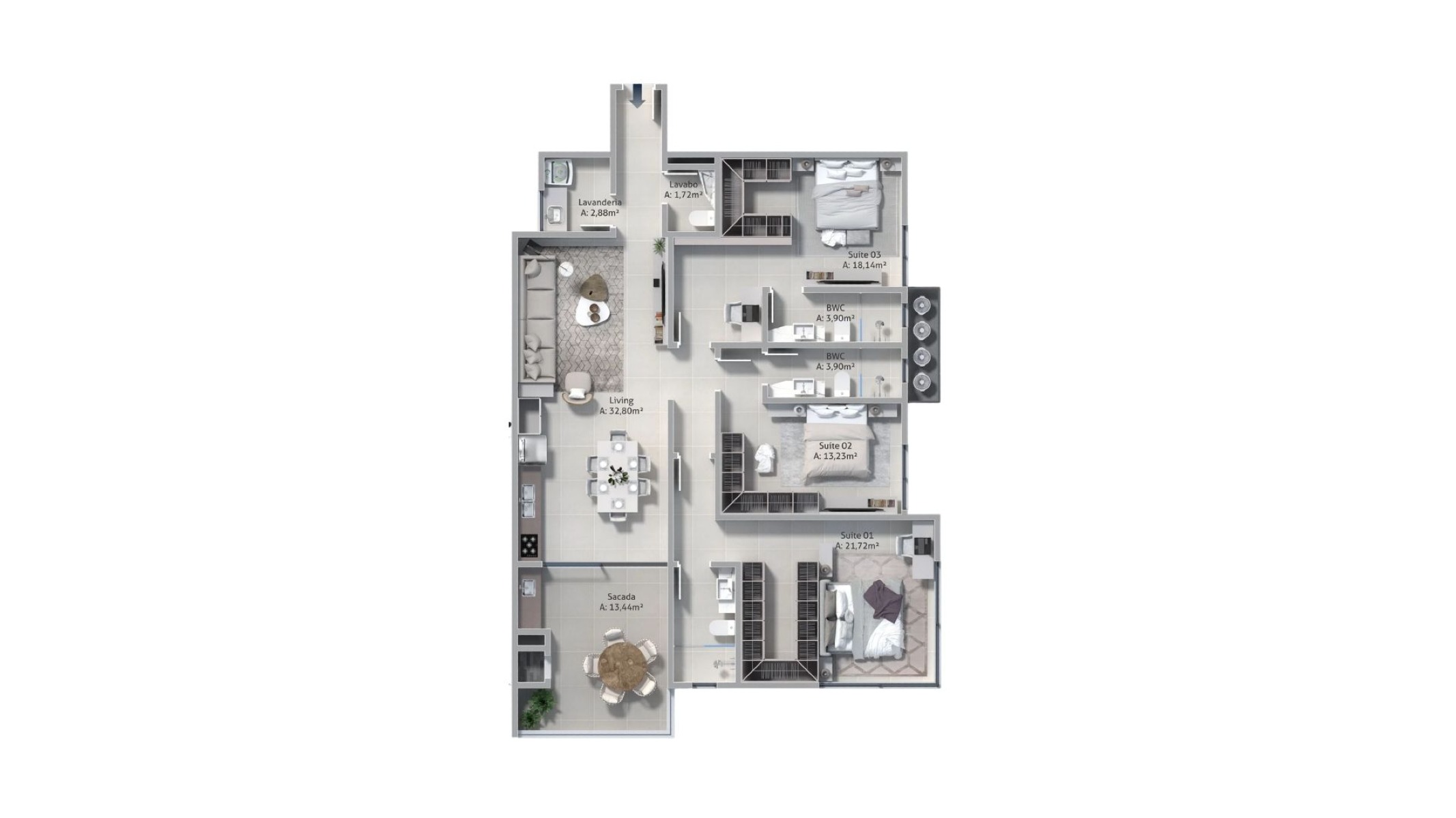 Apartamento com 3 Suítes no Acquamarine na Praia de Cabeçudas em Itajaí - Planta