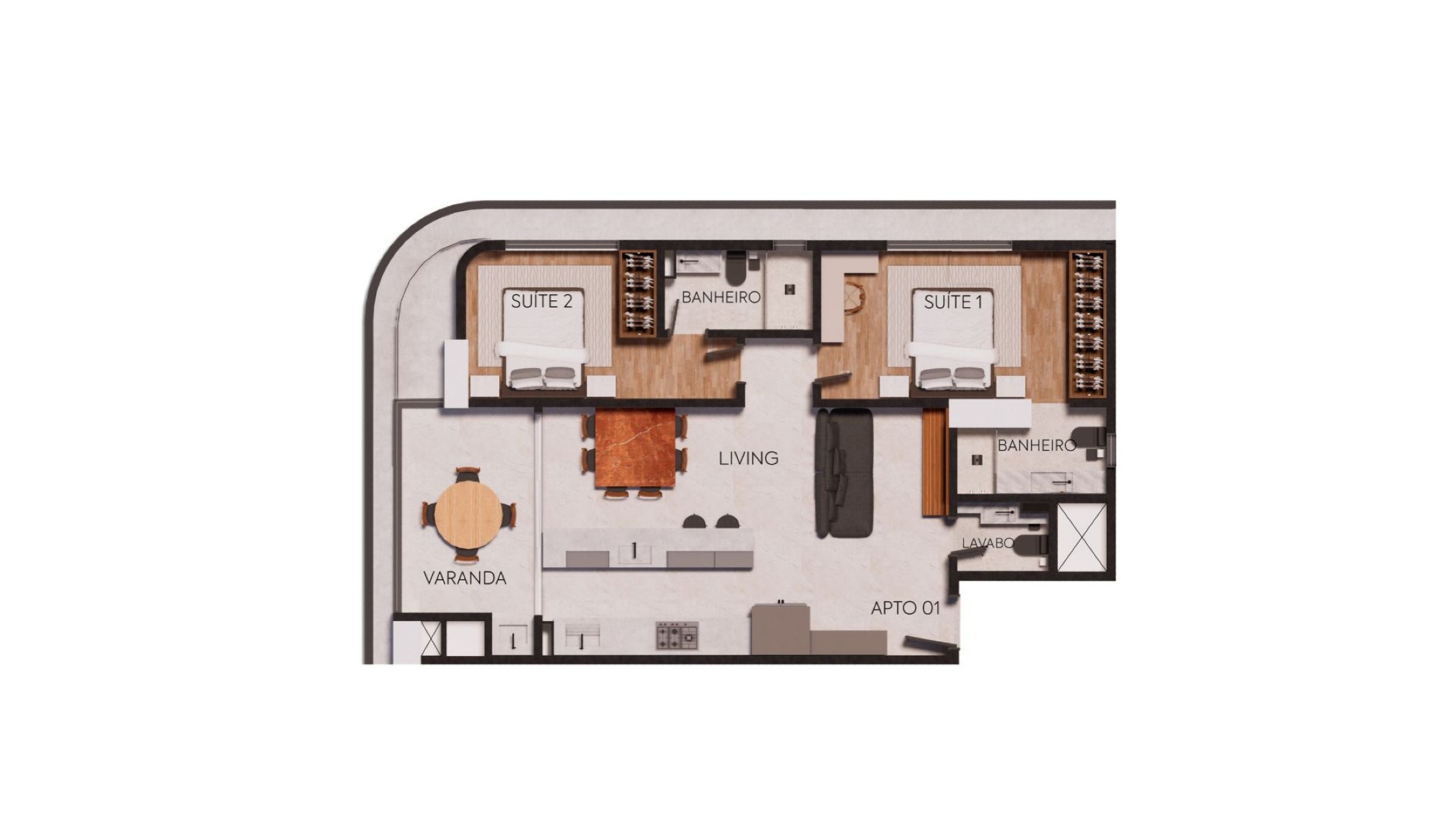 Apartamento de 2 suítes com vista mar no Brava Green - Praia Brava, Itajaí - Planta