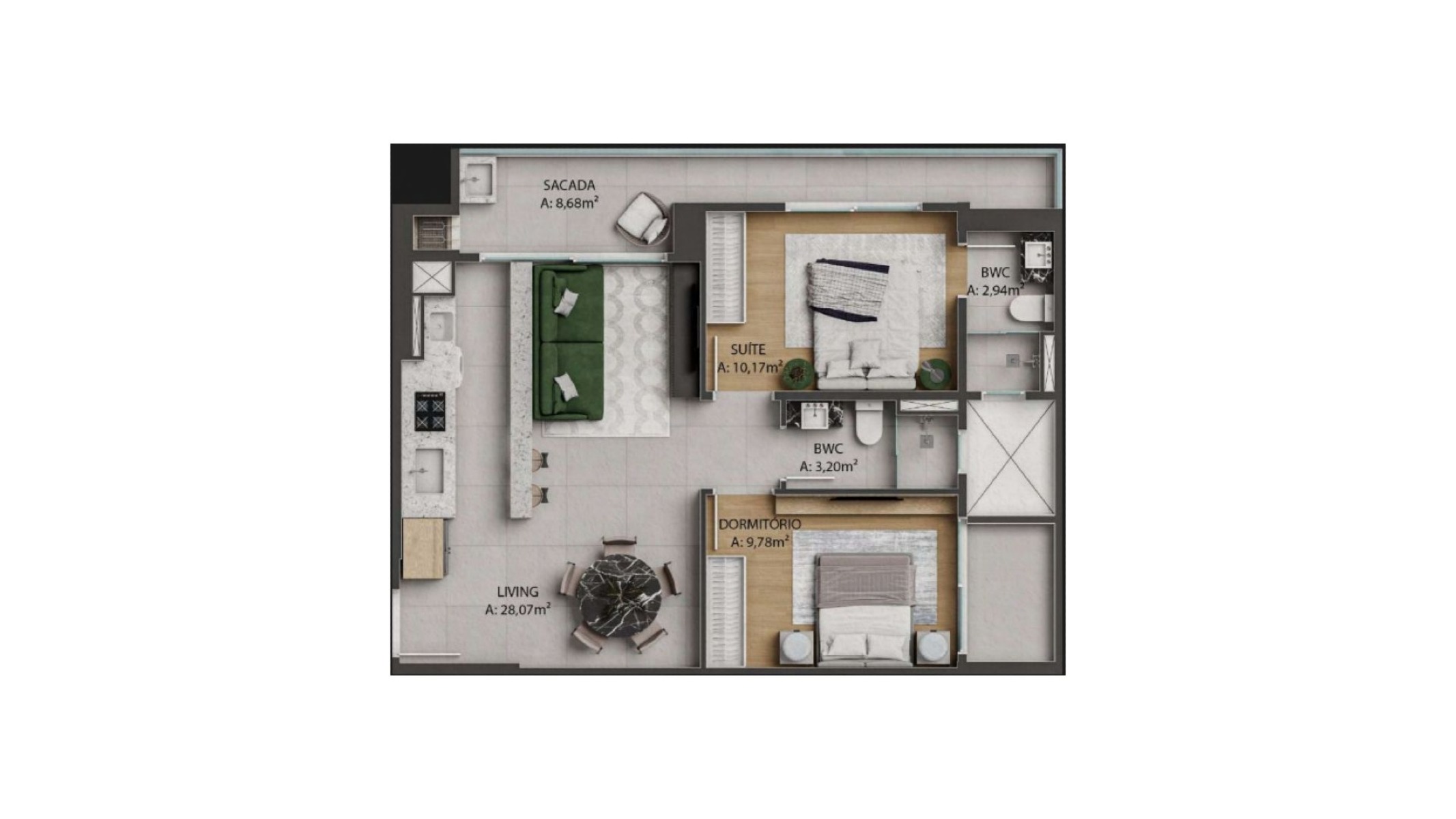 Apartamento com 02 Quartos no Brava Park na Praia Brava em Itajaí - Planta