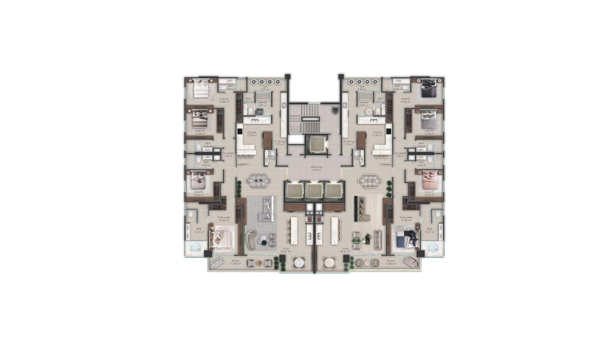Apartamento com 4 suítes no Magna Tower no Centro em Itapema - Planta