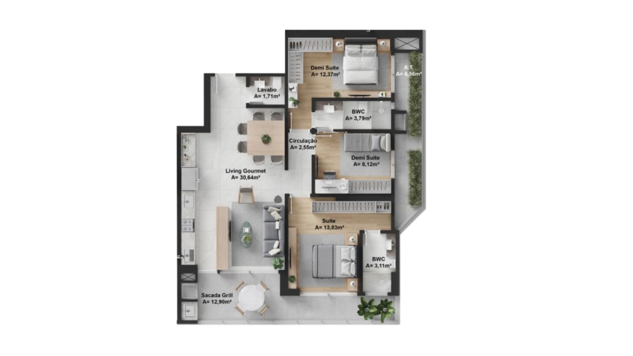 Apartamento com 3 Dormitórios no Artefacto Towers na Praia Brava em Itajaí - Planta