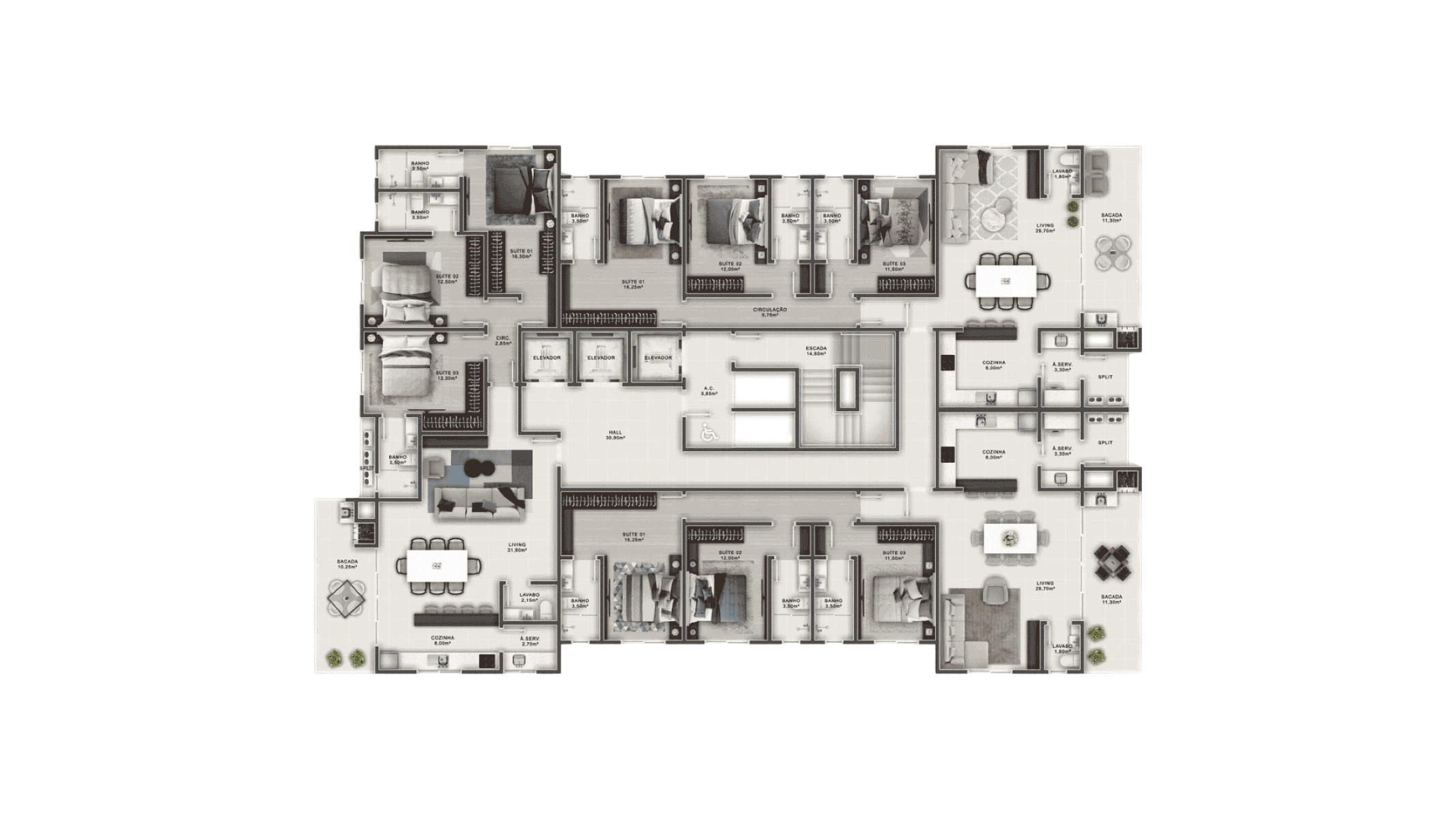 Apartamento com 3 Suítes no Gran Bellagio, Meia Praia, Itapema - Planta