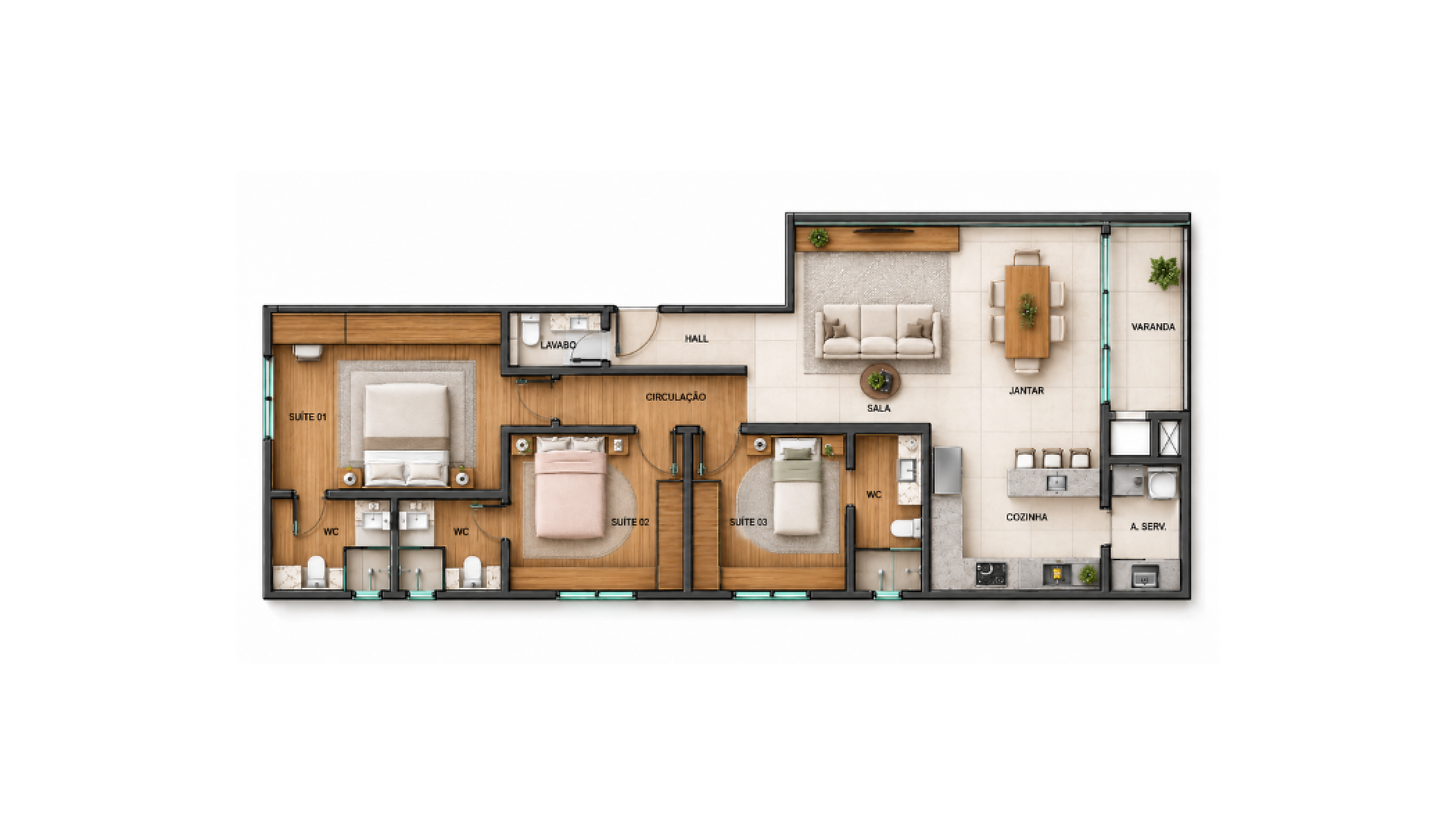 Apartamento no Edificio Vert com 03 quartos em Porto Belo Alto Perequê - Planta